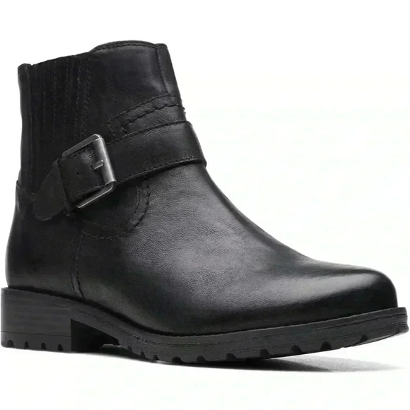 Clarks women’s 6.5 Clarkwell strap boots black buckle closure side zipper - Picture 1 of 16